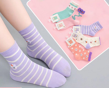 Комплект от 5 броя чорапи за момичета с бродерия няколко цвята 