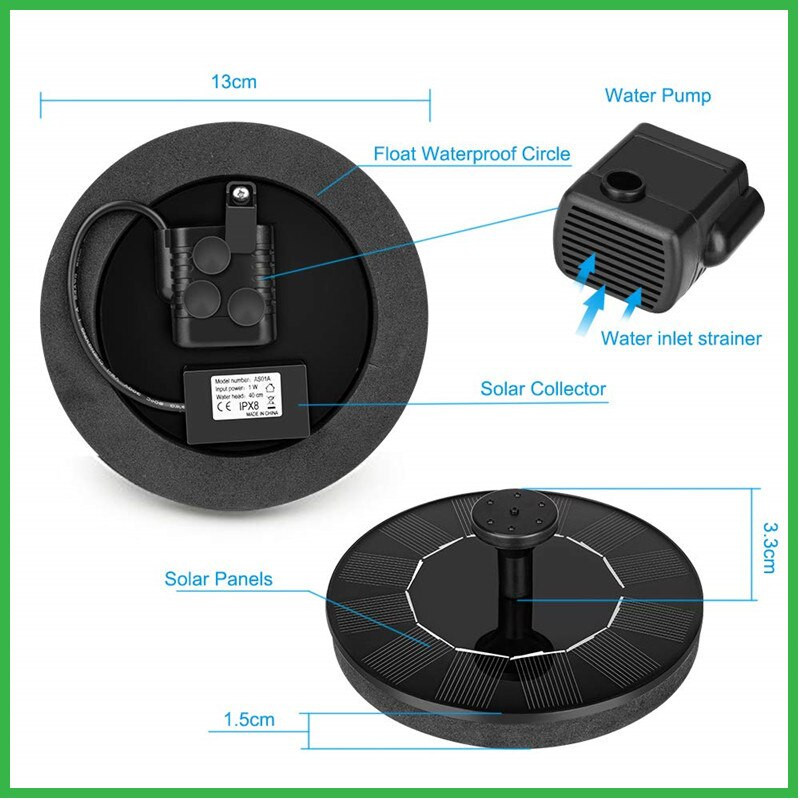 Plaukiojantis mažas saulės fontanas paukščiams Baseinas Paukščių vonia Akvariumo apdaila Saulės Fontanas Vandens Sodas Baseinas Tvenkinys Lauke