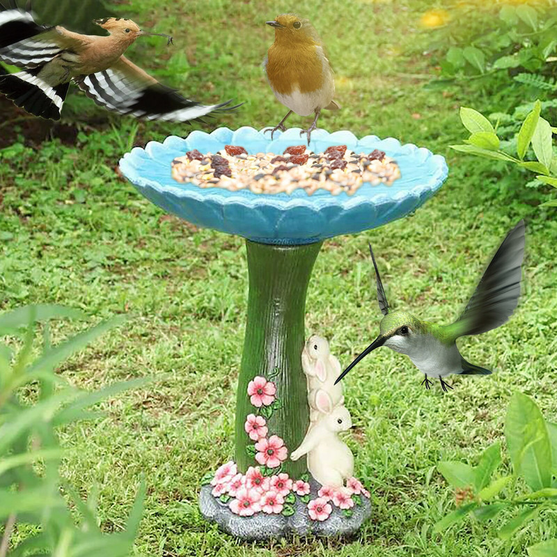 Смола заек Birdbath Polyresin Антична градинска баня за птици за домашна градина Двор Декорация на градина Декорация на открит двор Фонтани