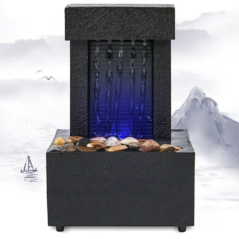 Meditačný pás s kamienkami, LED osvetlenie, upokojujúca stolová fontána, vnútorný vodopád, miniatúrny život