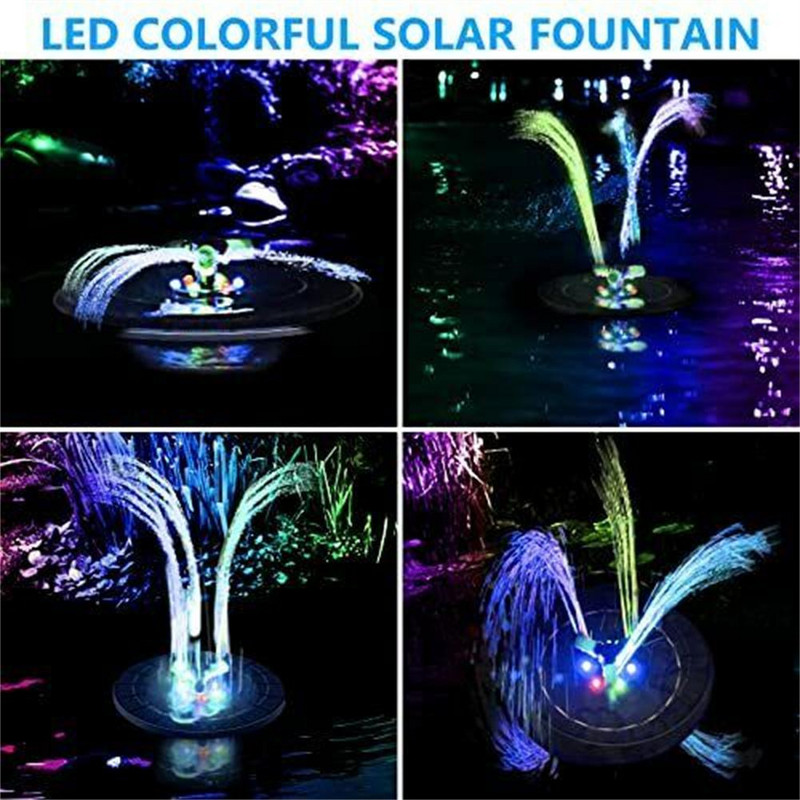 Spalvingas LED saulės fontanas su besisukančiu antgaliu didelės galios vandens siurblys su atsargine baterija, skirta tvenkinio baseino priedams