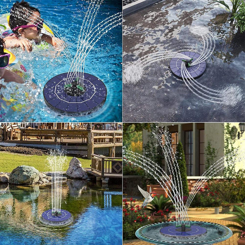 Spalvingas LED saulės fontanas su besisukančiu antgaliu didelės galios vandens siurblys su atsargine baterija, skirta tvenkinio baseino priedams