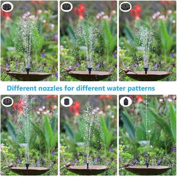 1,5 W соларна помпа за фонтан с 6 дюзи и 4 фута водопроводна помпа, захранвана от слънчева енергия за езерце за къпане на птици, градина, двор, соларна помпа за фонтан
