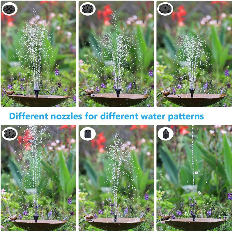 1,5 W saulės fontano siurblys su 6 purkštukais ir 4 pėdų vandens vamzdžiu saulės energija varomas siurblys paukščių maudynių tvenkinio sodo kiemo saulės fontano siurblys