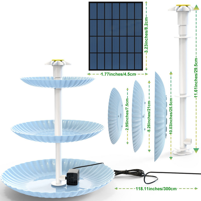 AISITIN 3 pakopų paukščių vonia su 2,5 W saulės siurbliu, „pasidaryk pats“ saulės fontanu nuimamas ir tinkamas paukščių voniai, sodo dekoravimui