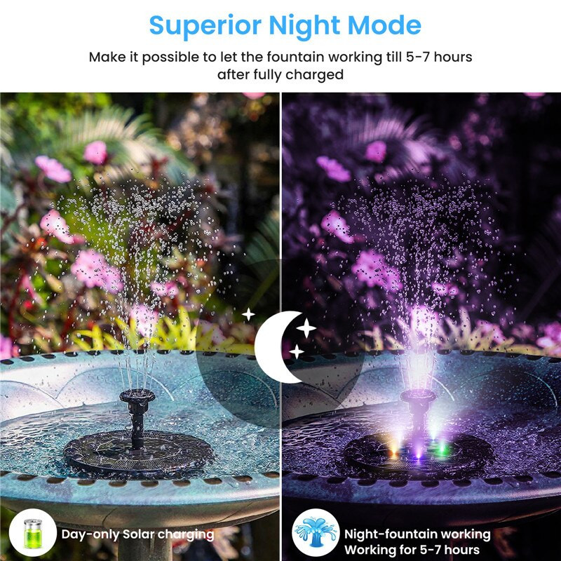 2022 m. Naujas 4,5 V / 3 W saulės vandens fontano siurblys Spalvingi LED žibintai Plaukiojantis sodo fontanas siurblys baseinai, tvenkiniai, vejos dekoras