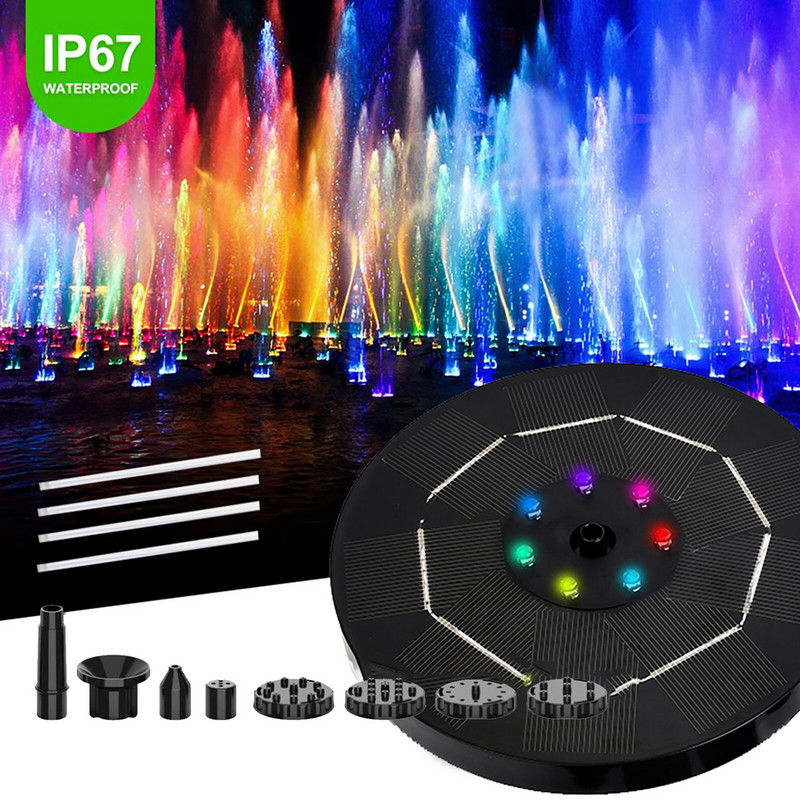 3,5 W solárna záhradná fontána s vtáčím kúpeľom, plávajúci vodopád so 6 tryskami pre záhradné jazierko, bazén, akvárium, vonkajšie