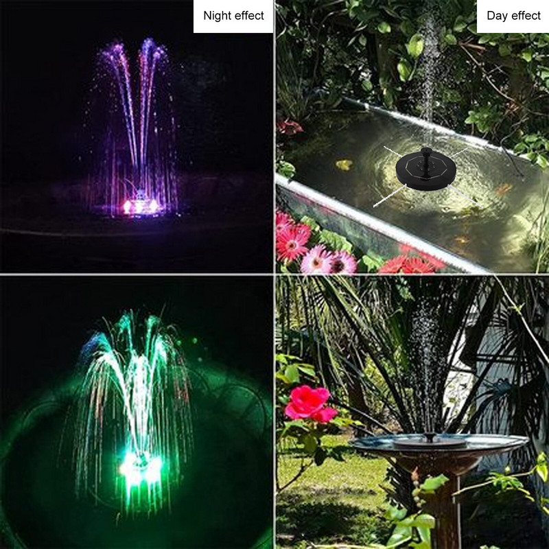 3,5 W solárna záhradná fontána s vtáčím kúpeľom, plávajúci vodopád so 6 tryskami pre záhradné jazierko, bazén, akvárium, vonkajšie