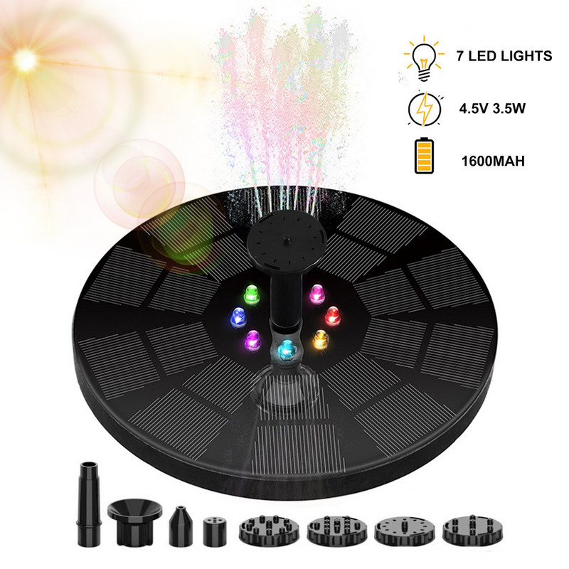 3,5 W solárna záhradná fontána s vtáčím kúpeľom, plávajúci vodopád so 6 tryskami pre záhradné jazierko, bazén, akvárium, vonkajšie