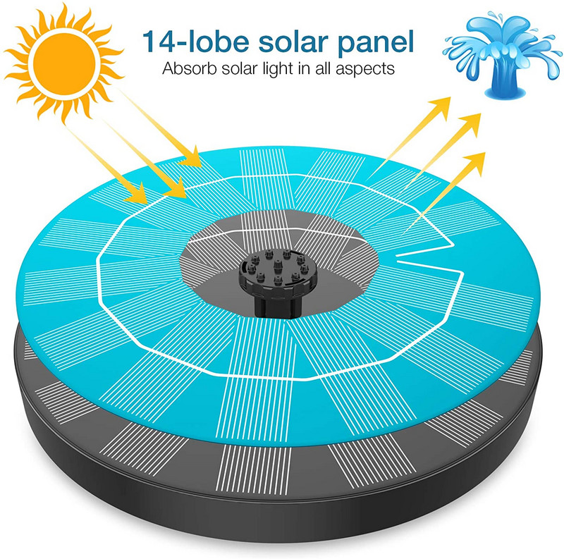 AISITIN 3,5 W saulės fontanas, saulės energija varomas fontanas su 6 purkštukais, saulės vandens fontanas paukščių vonioms, sodo dekoravimas