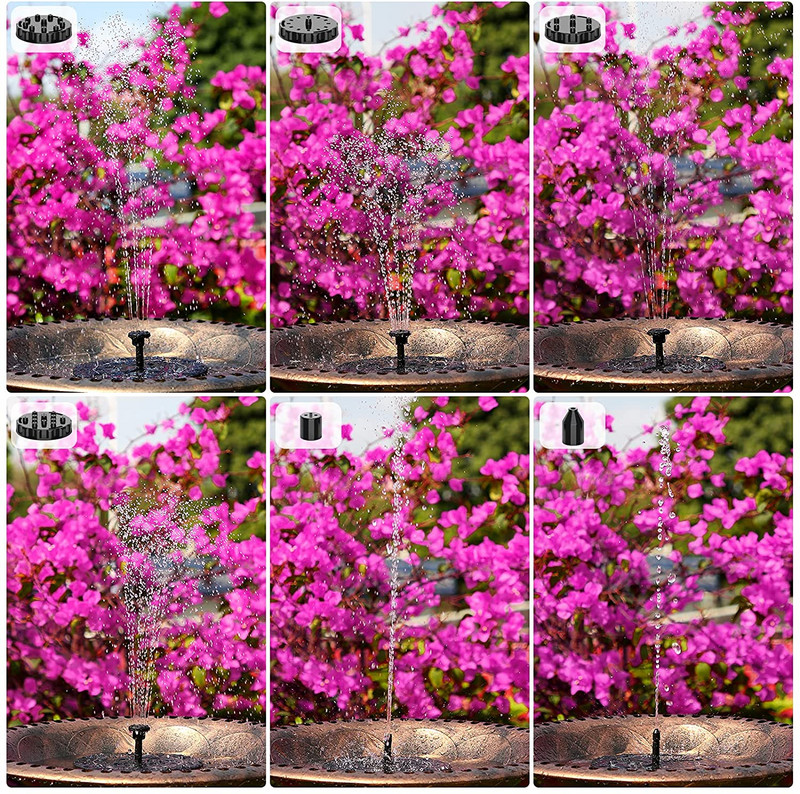 AISITIN 3,5 W saulės fontanas, saulės energija varomas fontanas su 6 purkštukais, saulės vandens fontanas paukščių vonioms, sodo dekoravimas