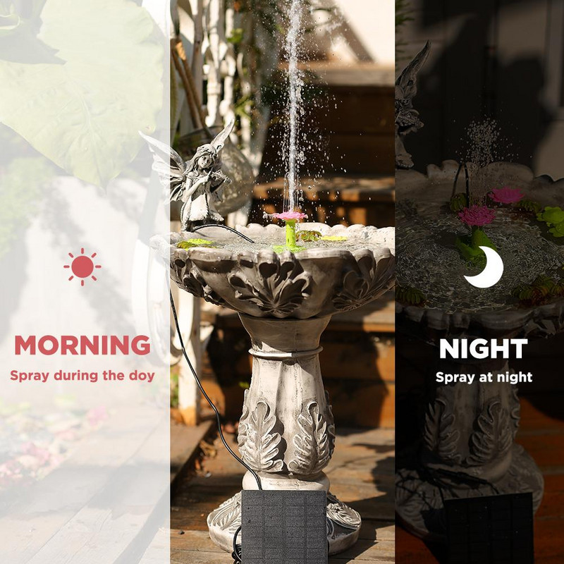 Saulės fontano rinkinys 1,4 W / 1,8 W plaukiojantis vandens fontano siurblys su keliais žiedlapių purkštukais, skirtas paukščių maudynių tvenkinio baseino žuvies dubens sodui