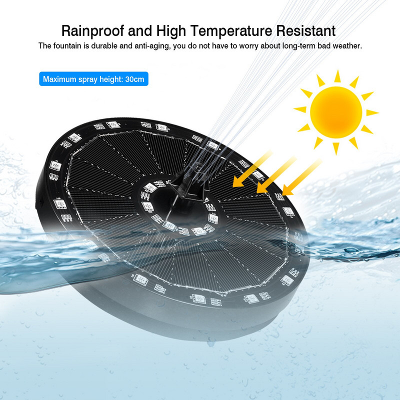 7V 3,5W solárna fontána s čerpadlom, nádherná LED fontána, bazény, plávajúca lítiová batéria, fontána, záhradný trávnik, dekorácia
