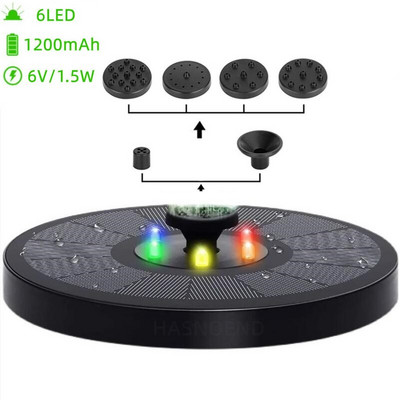 6V 1,5W 6 LED saulės fontanas paukščių dušo fontanas su spalvingomis šviesomis baseino saulės vandens siurblys, skirtas sodo paukščių maudynių tvenkiniui