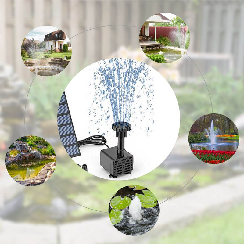 Saulės fontano siurblys su 6 purkštukų pagrindu Mini saulės vandens fontanas Paukščių vonia Plaukiojančio krioklio tvenkinio lauko sodo apdaila