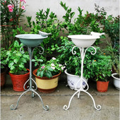 Prašmatnus Shabby Retro Floor Paukščių lesyklėlis Birdbath Metal Vintage