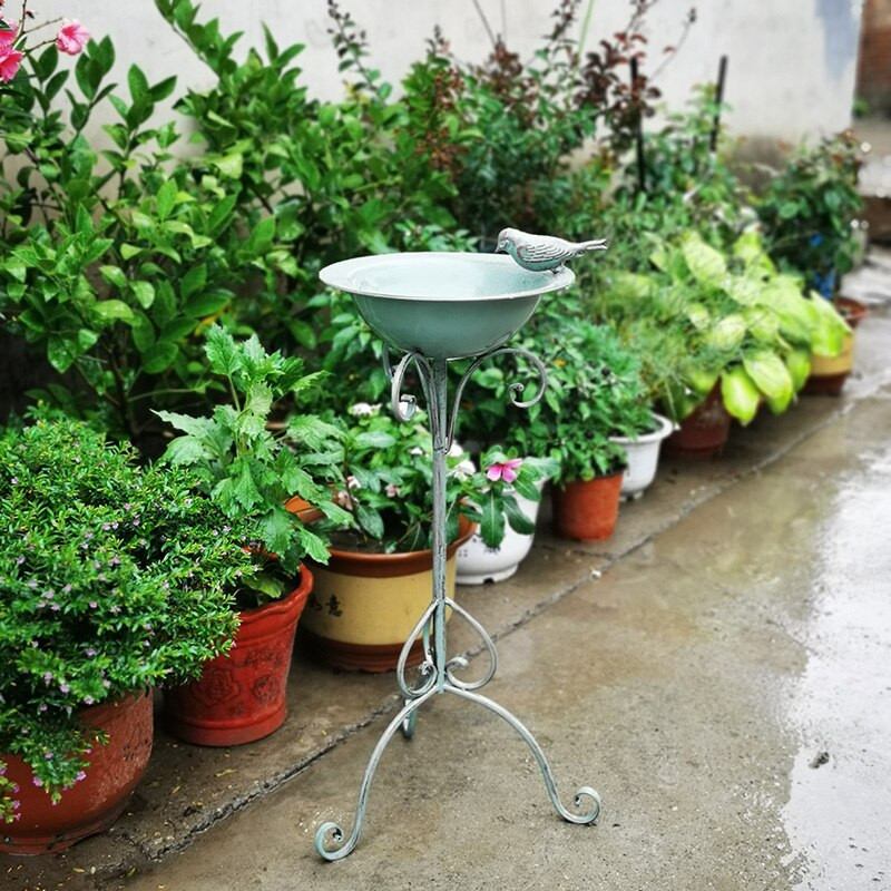 Prašmatnus Shabby Retro Floor Paukščių lesyklėlis Birdbath Metal Vintage