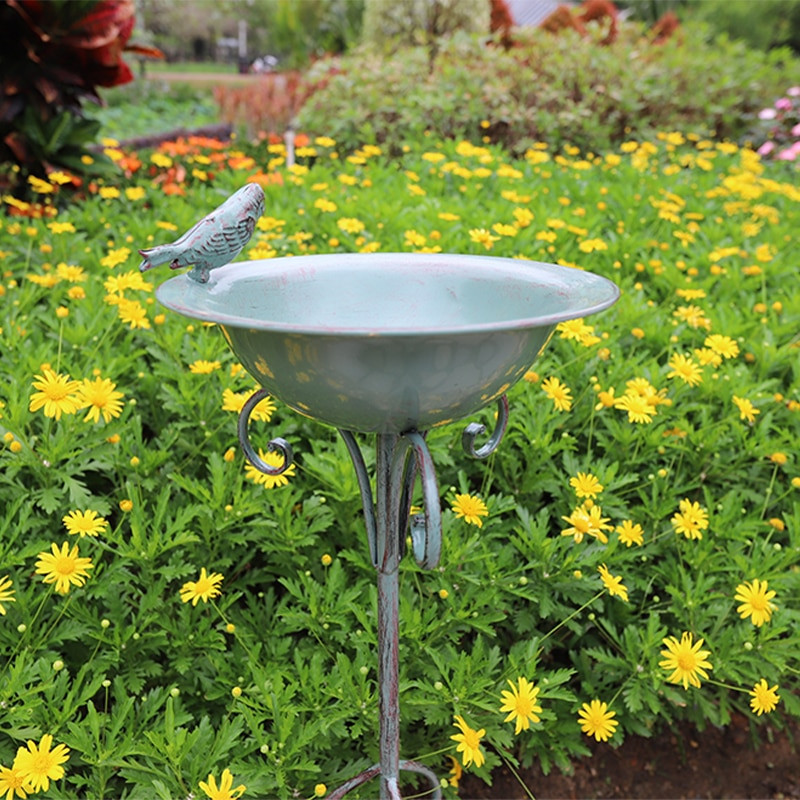 Prašmatnus Shabby Retro Floor Paukščių lesyklėlis Birdbath Metal Vintage