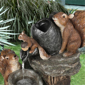 Solar Power Resin Patio Fountain Garden Design with Led Light Squirrel Garden Decoration Διακόσμηση προσομοίωσης εξωτερικού χώρου με μπανάνα