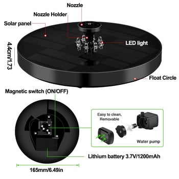 6V/3W Πλωτό ηλιακό σιντριβάνι Πολύχρωμα φώτα LED IP67 Αδιάβροχο πάνελ ηλιακής ενέργειας Αντλία νερού Σιντριβάνι Διακόσμηση κήπου