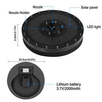 Външен градински соларен фонтан Водна помпа Вградена акумулаторна батерия със 7 вида вода LED Цветна светлина Басейн Декорация на езерце