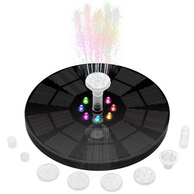 Vonkajšia záhradná solárna fontána s vodným čerpadlom, vstavaná batéria so 7 typmi vody, LED farebné svetlo, dekorácia bazéna a jazierka