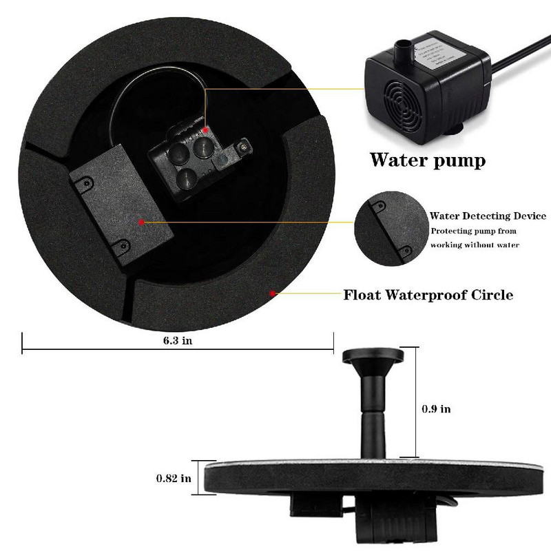 Saulės energijos fontanas vandens siurblys sodo tvenkinio baseino žuvų rezervuarui kraštovaizdžio sodo saulės energijos dekoratyvinis fontanas 9V 2,4W