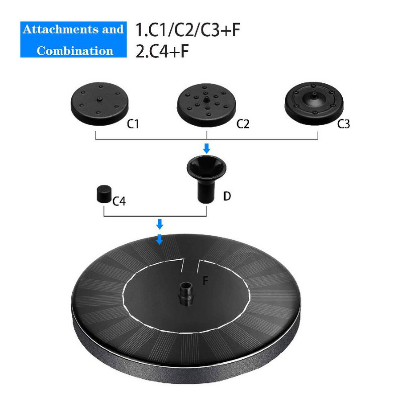 Saulės energijos fontanas vandens siurblys sodo tvenkinio baseino žuvų rezervuarui kraštovaizdžio sodo saulės energijos dekoratyvinis fontanas 9V 2,4W