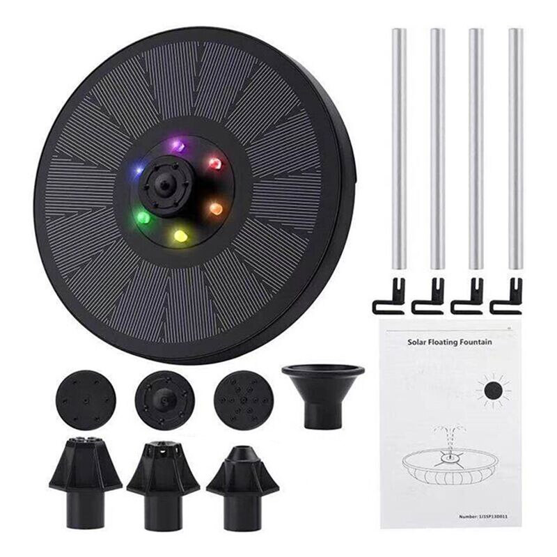 7V/3W plávajúca solárna fontána, záhradný vodopád, farebné LED svetlá, solárna fontána, čerpadlo, jazierko, vtáčia kúpeľňa, záhradná dekorácia