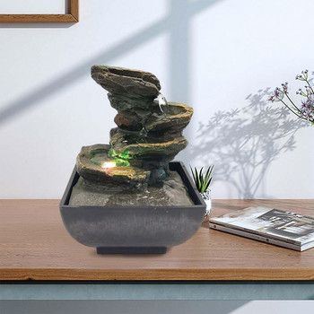 3-степенен настолен воден фонтан Декор W/LED Plug Тип US Декоративен акцент Успокояваща релаксация Вътрешен външен за домашен офис