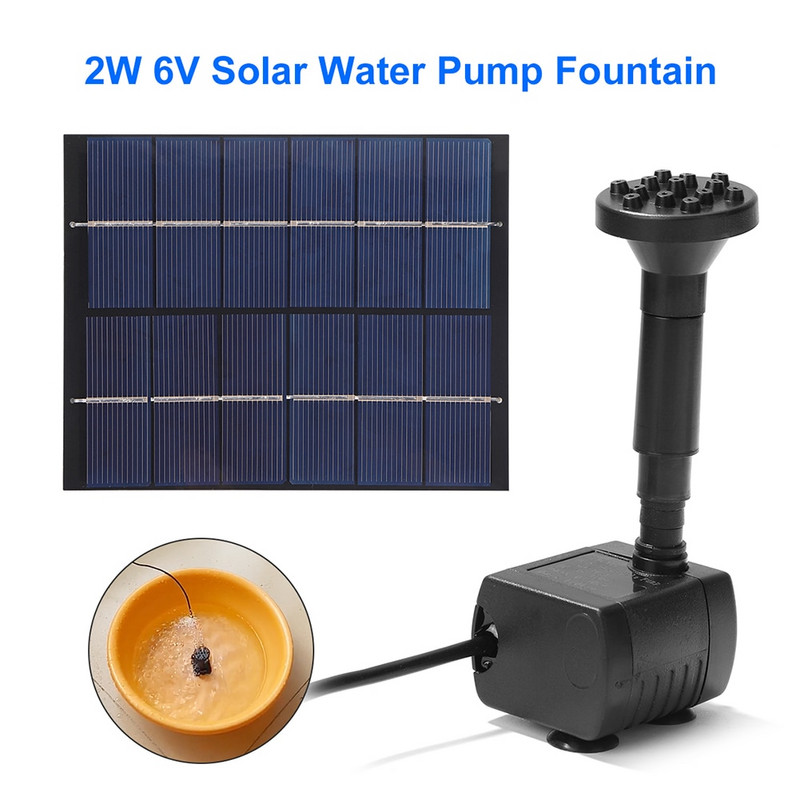 2W 6V solárna fontána, záhradná vodopádová fontána, bazén, jazierko, vtáčia kúpeľ, solárny panel, fontána, vodné čerpadlo, záhradná dekorácia