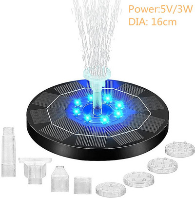 Záhradná fontána, solárna fontána, vonkajší bazén, plávajúce čerpadlo, slnečné svetlo, okrúhla záhrada, dekoratívna vtáčia vanička, farebná fontána 13/16/18 cm