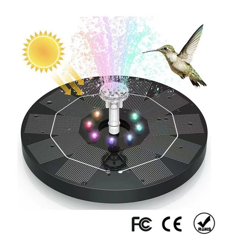 Záhradná fontána, solárna fontána, vonkajší bazén, plávajúce čerpadlo, slnečné svetlo, okrúhla záhrada, dekoratívna vtáčia vanička, farebná fontána 13/16/18 cm