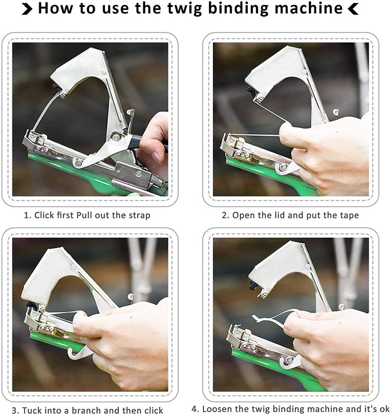 Páskovací stroj na rastliny, záhradný nástroj na páskovanie rastlín, zeleninový, hroznový, paradajkový páskovací stroj s modrou páskou