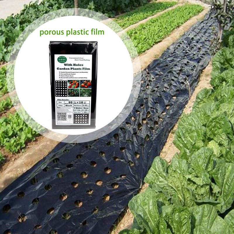 Čierna fólia na záhradnú zeleninu, poľnohospodárske rastliny, plastová fólia, perforovaná PE fólia (95 cm * 10 m, 5 otvorov 0,03 mm)