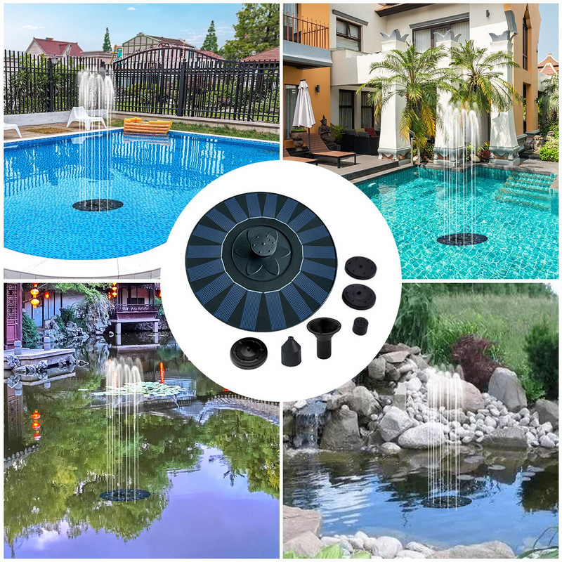 Kruhové solárne vodné čerpadlo s tryskami Solárne fontánové čerpadlo DIY Vonkajšia solárna fontána pre vtáky Kúpeľňové jazierko Bazén Akvárium