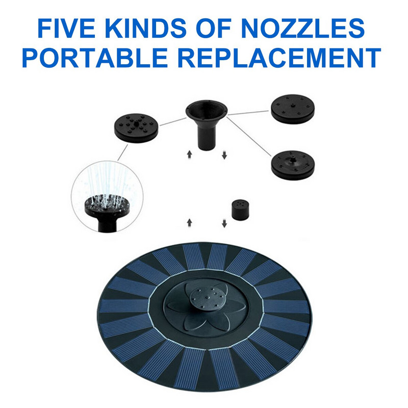 Kruhové solárne vodné čerpadlo s tryskami Solárne fontánové čerpadlo DIY Vonkajšia solárna fontána pre vtáky Kúpeľňové jazierko Bazén Akvárium