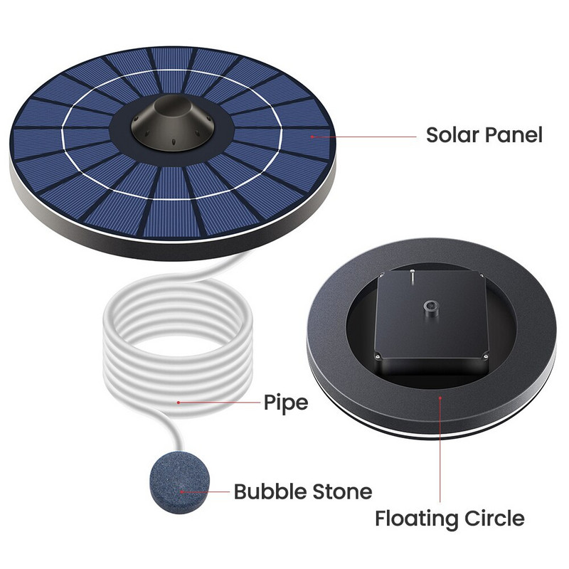 Pompă de aer solară plutitoare Cascada de grădină Fântână Piscina Iaz Baie de păsări Panou solar Fântână alimentată Pompă de aerisire solară
