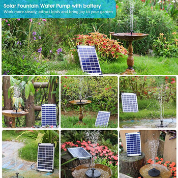 5,5 W слънчев фонтан с вградена 1500 mAh батерия, свободно стоящ плаващ слънчев фонтан за баня с птици, градина, дворно езерце, открито
