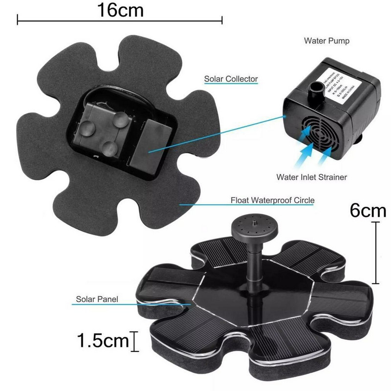 AISITIN saulės fontanas daugiakampis baseinas sodas, tekantis vandens fontanas, plaukiojantis lauko paukščių vonia, kiemo kūrybingas dekoravimas