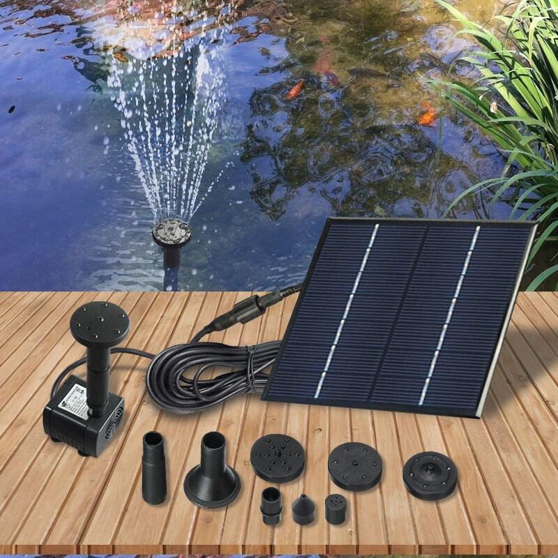 Saulės vandens fontanas sodo lauko plūduriuojančiam fontanui Siurblys paukščių maudynių tvenkinio dekoravimui su 6 skirtingais purkštuvų priedais