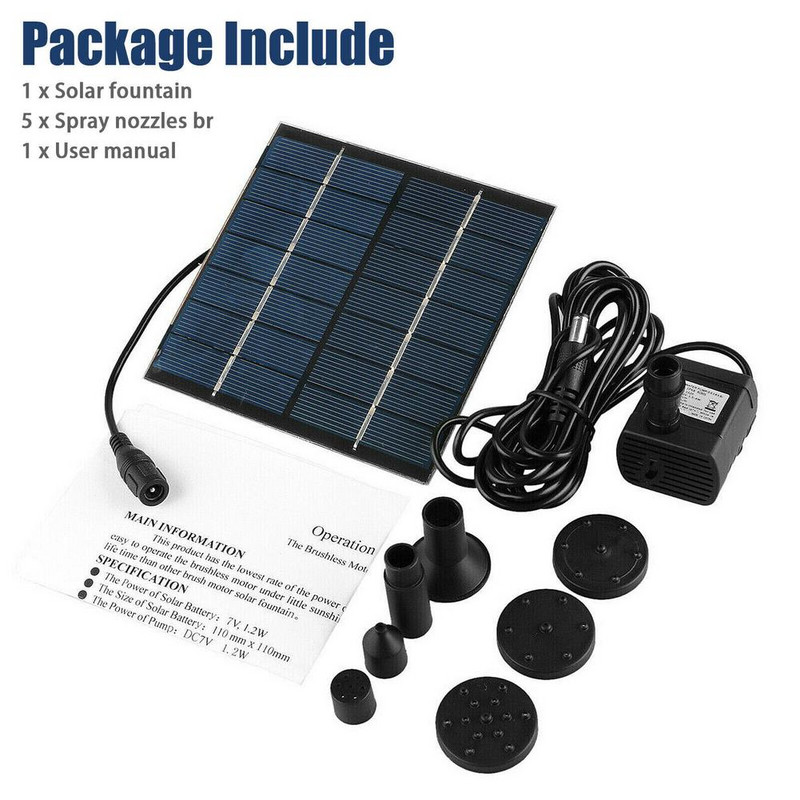1W solárna fontána s 5 rozprašovacími adaptérmi, energeticky úsporné vodné čerpadlo pre záhradnú dekoráciu s jazierkom