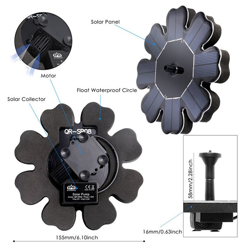 Gėlės formos saulės energija varomas fontanas Sodas Baseinas Tvenkinys Saulės skydas Plaukiojantis fontanas Sodo apdaila Vandens fontanas Drop Shippin