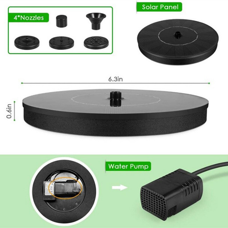 Saulės fontanas Energijos vandens fontanas Baseinas Tvenkinys Sodo apdaila Lauko Paukščių Vonios Kiemas Plaukiojantis Vandens Fontanas Siurblys Saulės Panelė