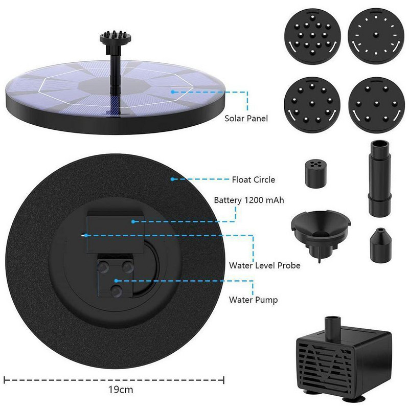 Saulės vandens fontanas 7V 3W Spalvoti LED žibintai Plaukiojantis siurblys Sodo dekoras Vejos baseinai Fontanas Sodas Dekoratyviniai fontanai Tvenkinys E7D5