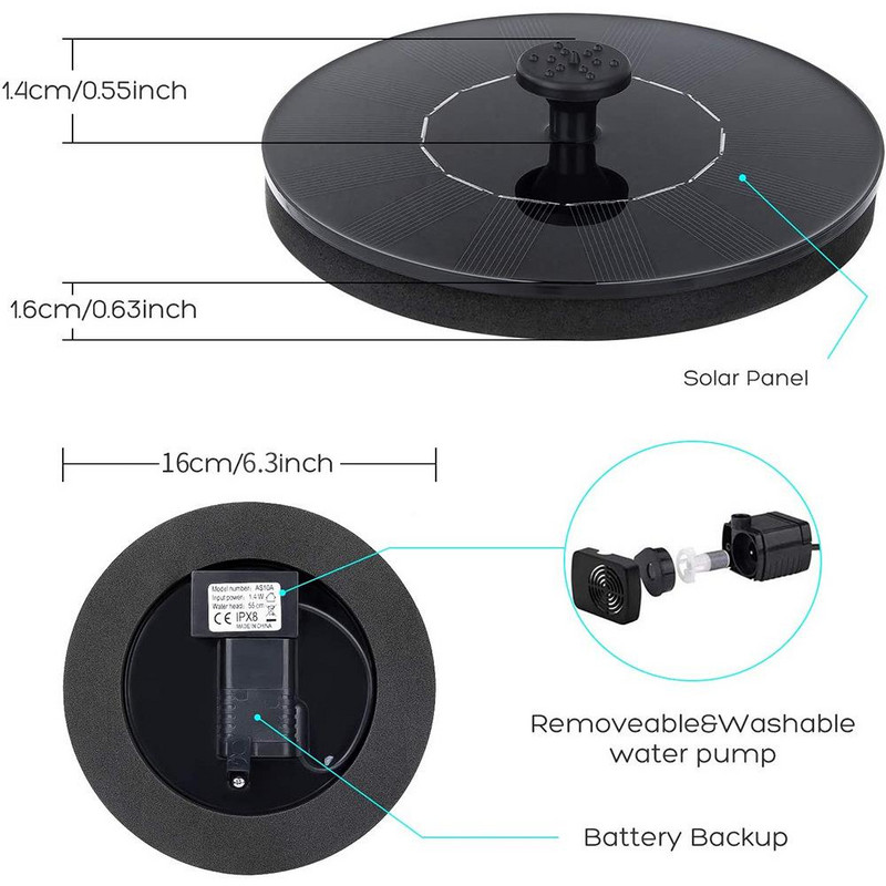 2022 m. saulės energijos fontanas Baseinas Tvenkinys Krioklys Fontanas Sodo apdaila Lauko paukščių vonia Saulės energija varomas fontanas plūduriuojantis vanduo