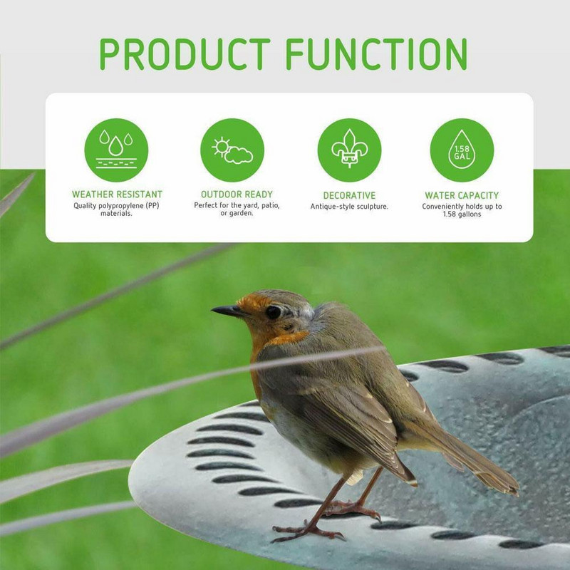 Paukščių vonios pjedestalas Antikvarinis sodo paukščių vonios lesyklėlė Sodo dekoras Vintage Yard Art Paukščių sodo lauko dekoratyvinė lesyklėlė paukščiams