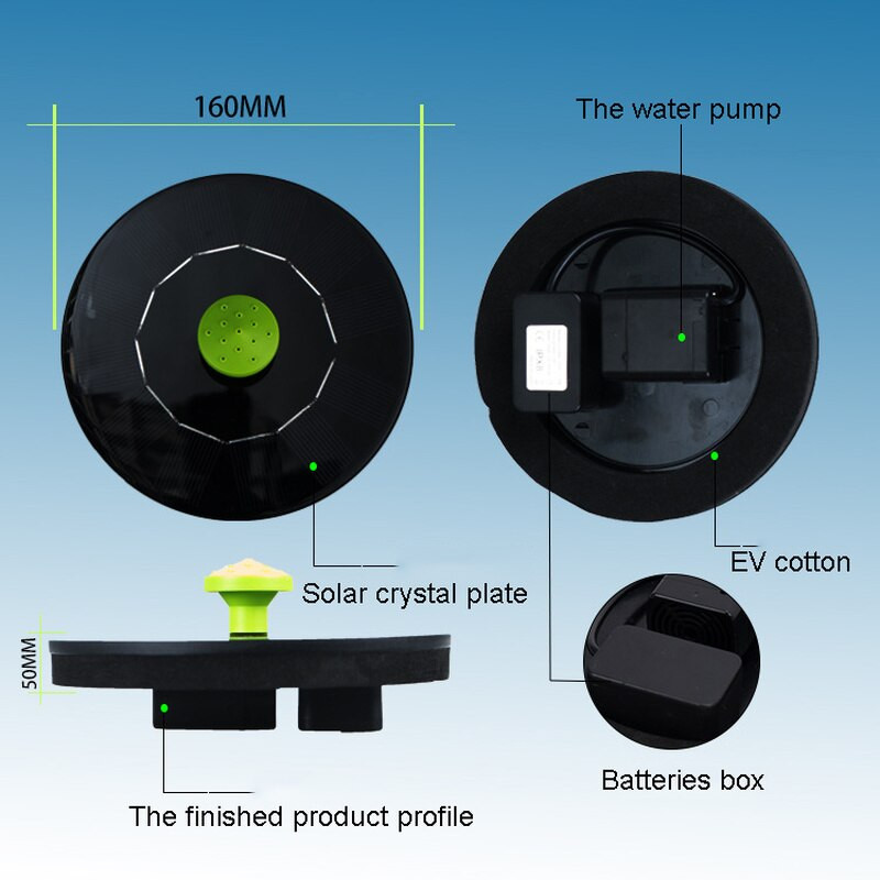 130-160 mm mini saulės vandens fontanas baseinas tvenkinys krioklys fontanas sodo apdaila lauko paukščių vonia saulės energija plūduriuojantis vanduo