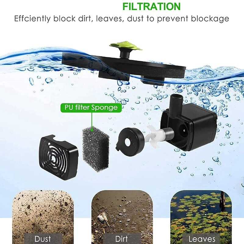 Solárna vodná fontána, 1,4W solárne fontánové čerpadlo, solárne fontánové čerpadlo pre vtáčí kúpeľ s 10 tryskami, vonkajšia solárna fontána