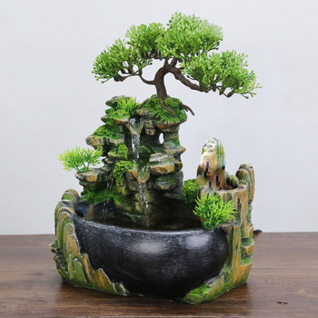 Creative Indoor Simulation Resin Rockery Waterfall Statue Feng Shui Water Fountain Home Garden Crafts-US Plug